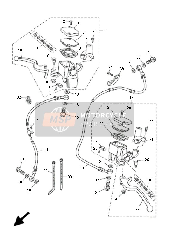 Yamaha YP125R X-MAX 2007 Pompa freno anteriore per un 2007 Yamaha YP125R X-MAX